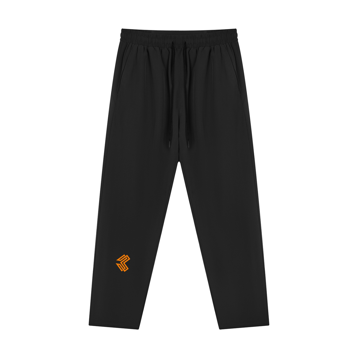 Liga Combat Rounds Jogger in black, front view with the chevron on the leg, tapered