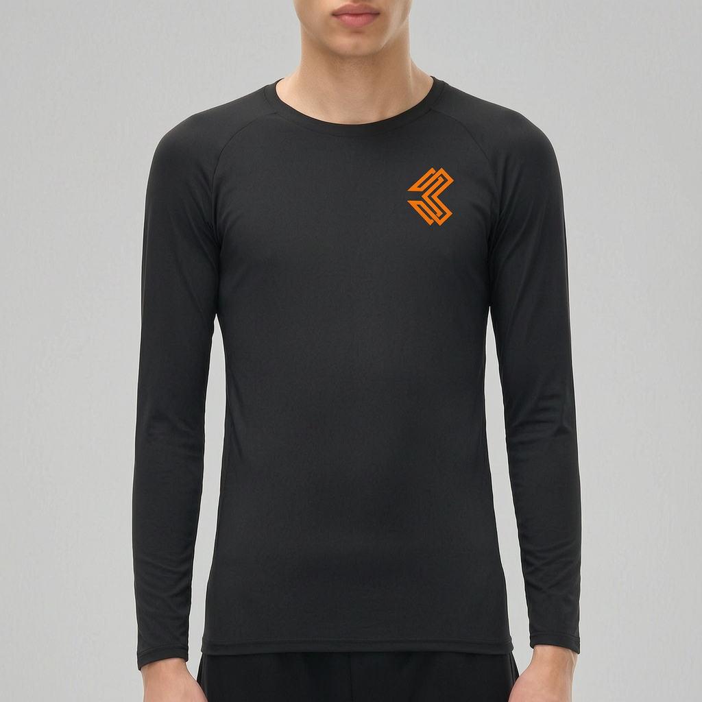 Liga Combat Rounds Long Sleeve studio product shot, close-fitting black raglan long sleeve