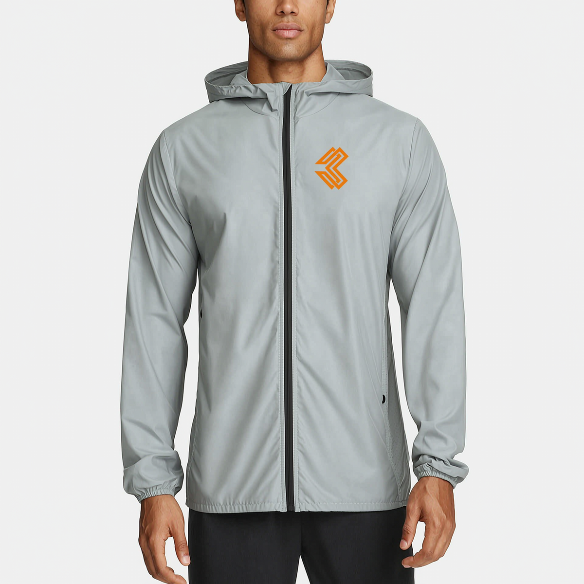 Liga Combat Rounds Hooded Jacket studio product shot, light grey full-zip hooded jacket