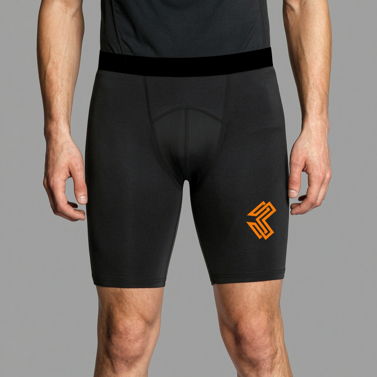 Liga Combat Rounds Liner Shorts studio product shot, black knee-length compression base layer