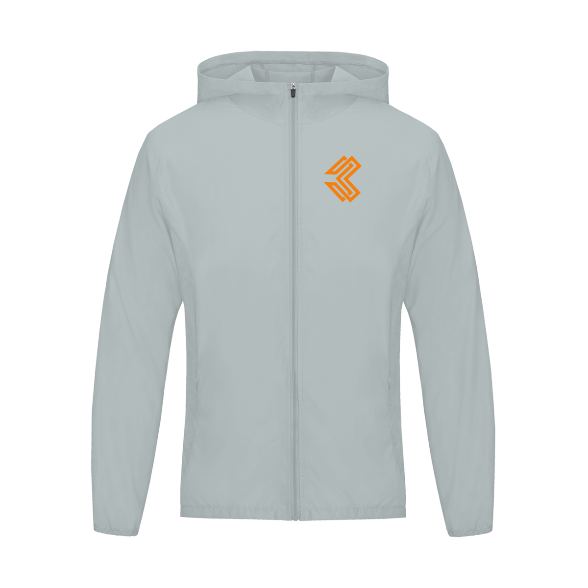 Liga Combat Rounds Hooded Jacket in light grey, front view, full-zip hooded layer