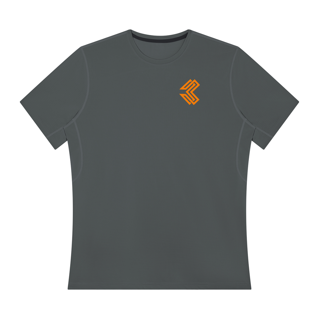 Liga Combat Rounds Training Tee in graphite, front view with the chevron on the chest