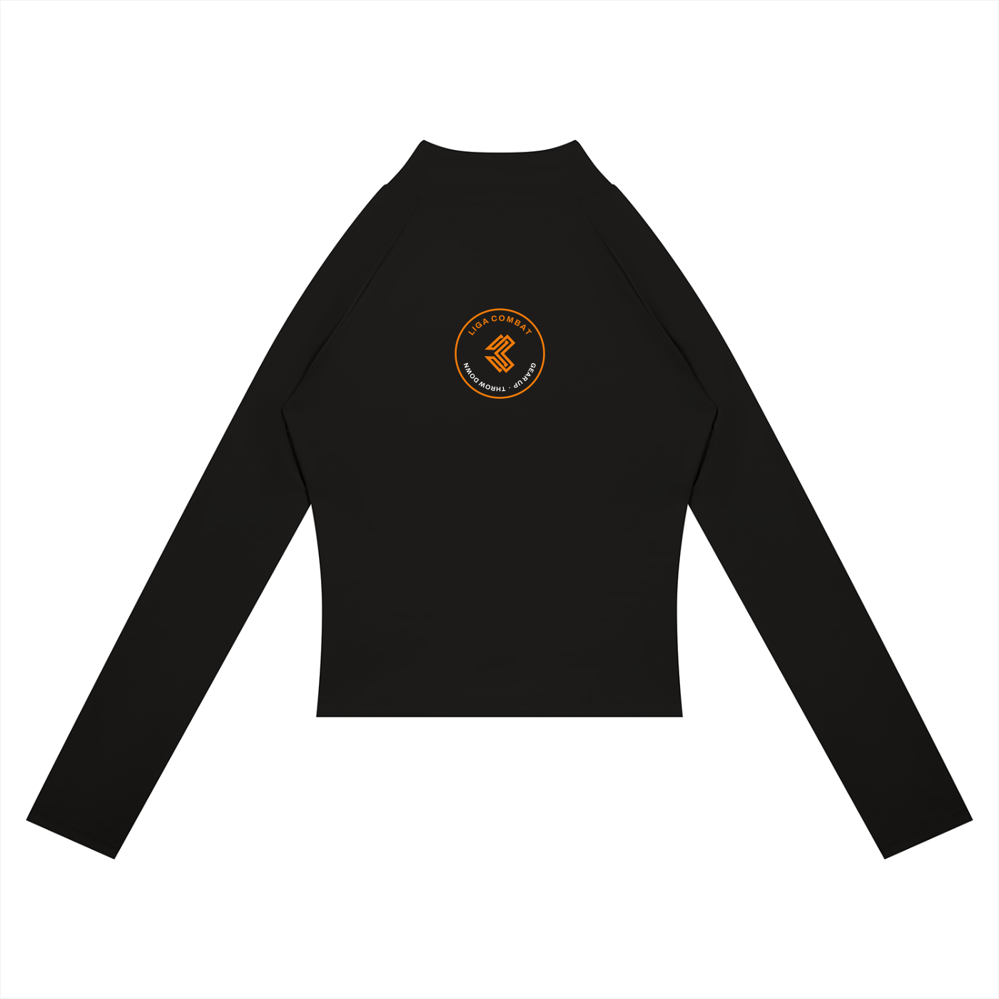 Liga Combat Between Rounds Jacket back view with the Liga Combat roundel across the upper back