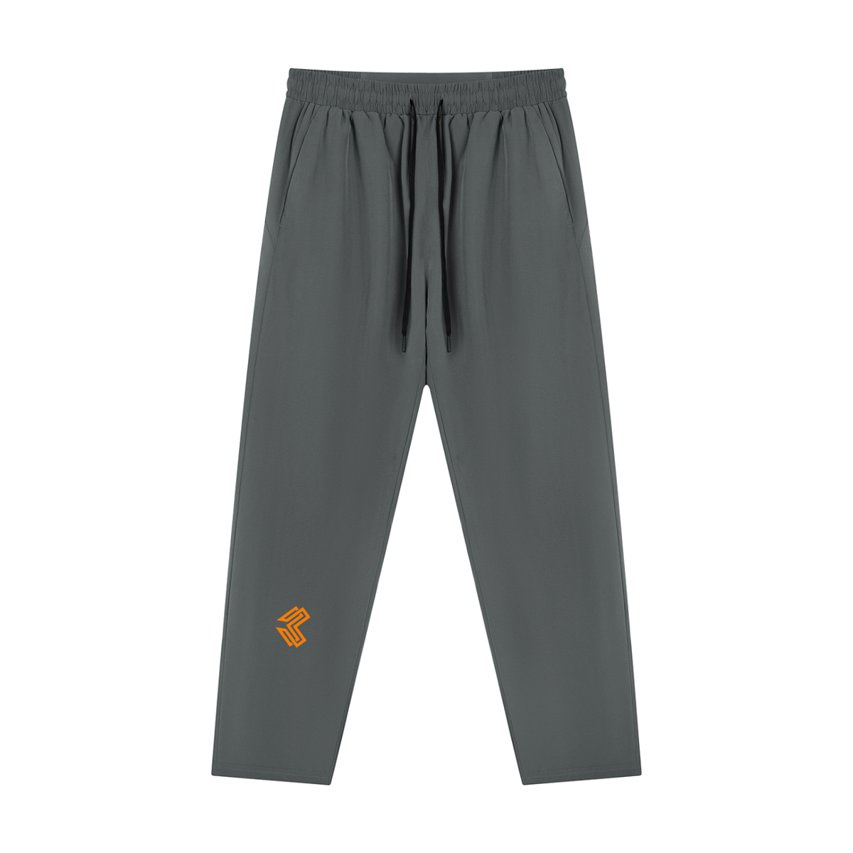 Liga Combat Rounds Jogger in graphite, front view with the chevron on the leg, tapered