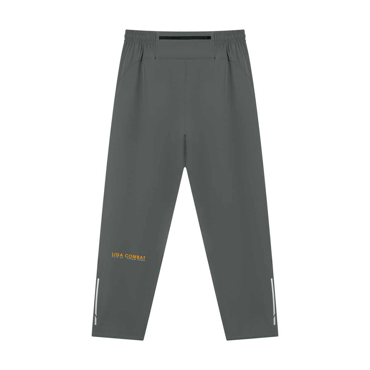 Liga Combat Rounds Jogger in graphite, back view with the LIGA COMBAT wordmark and tagline