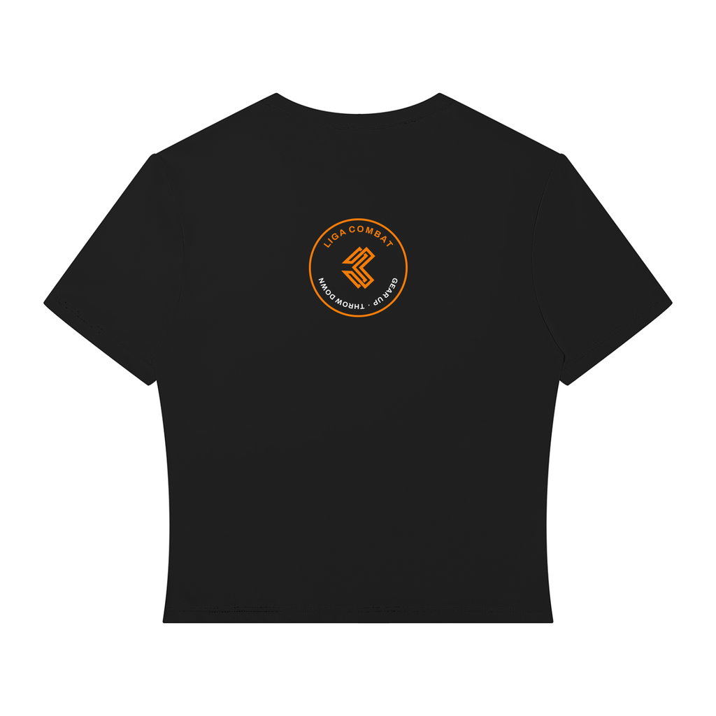 Liga Combat Southern Cross Crop back view with the Liga Combat roundel across the upper back