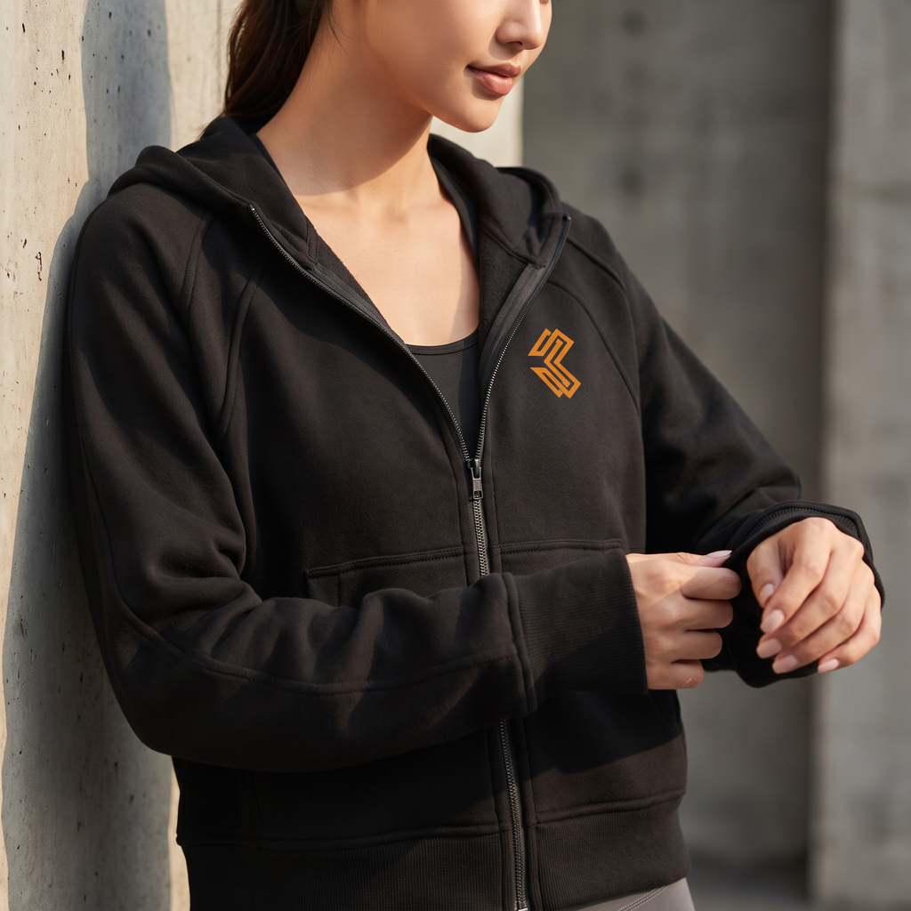 Liga Combat Ascend black zip hoodie fabric and zip detail